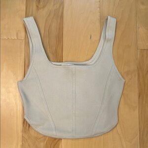 Aritzia Babaton Cream Square-Neck Ribbed Crop Top